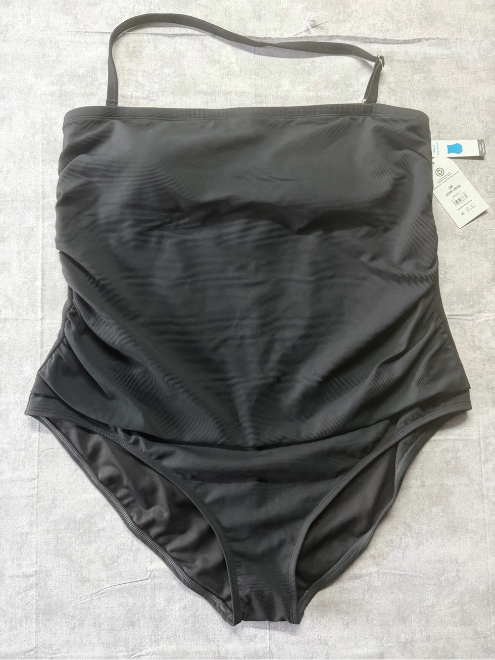 Time and Tru Women's 3XL Black Ribbed Strapless Bandeau One Piece Swimsuit